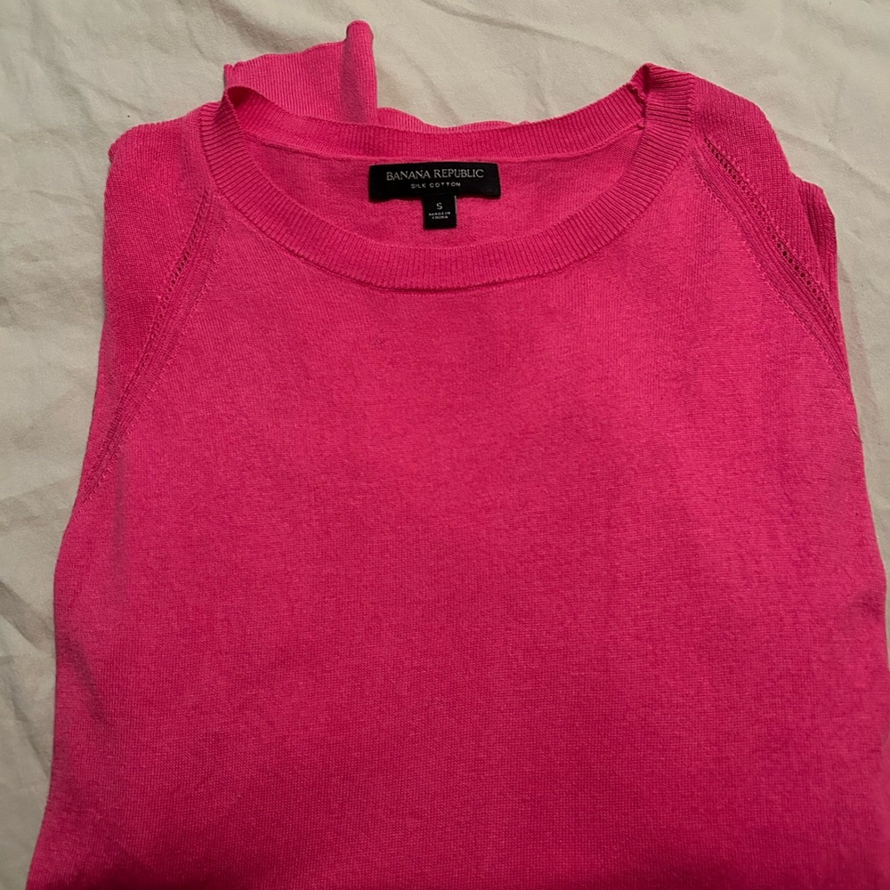 Banana Republic Vibrant Pink Crewneck Sweater, silk and cotton blend
